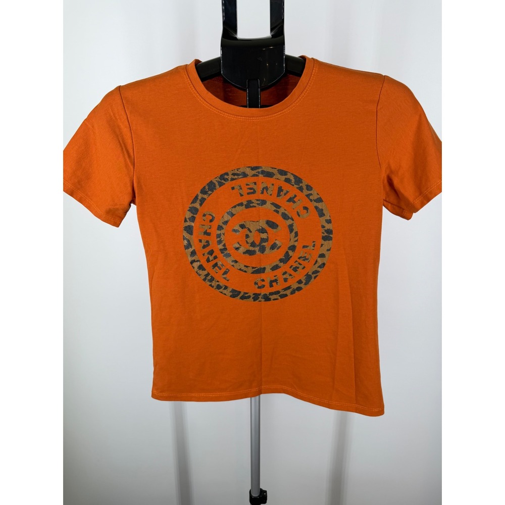 HM Womens Burnt Orange Leopard Print Graphic Logo T-Shirt Crew Neck S